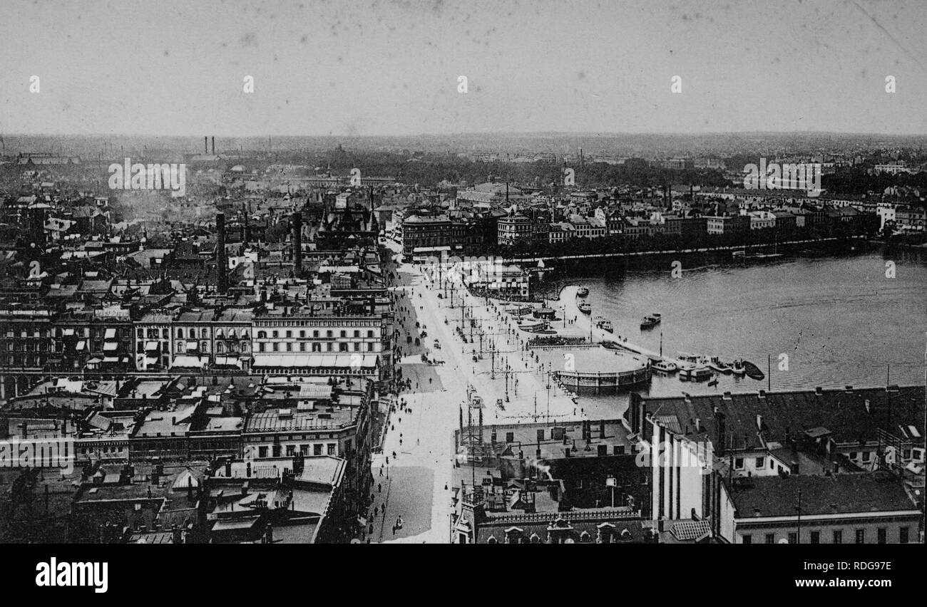 Panorama, Hamburg, historical photo from around 1899 Stock Photo