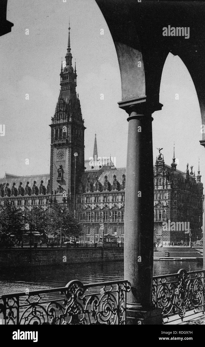 City hall in Hamburg, historical photo from around 1899 Stock Photo