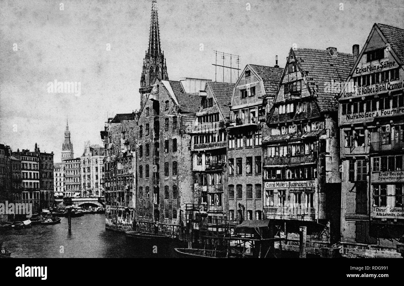 Deichstrassen canal, Hamburg, historical photo from around 1899 Stock Photo