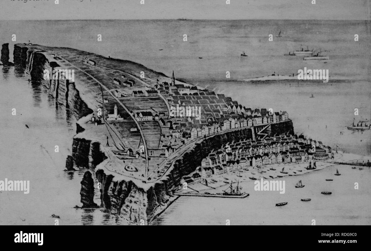 Aerial view of Helgoland, Schleswig-Holstein, historical drawing from around 1899 Stock Photo