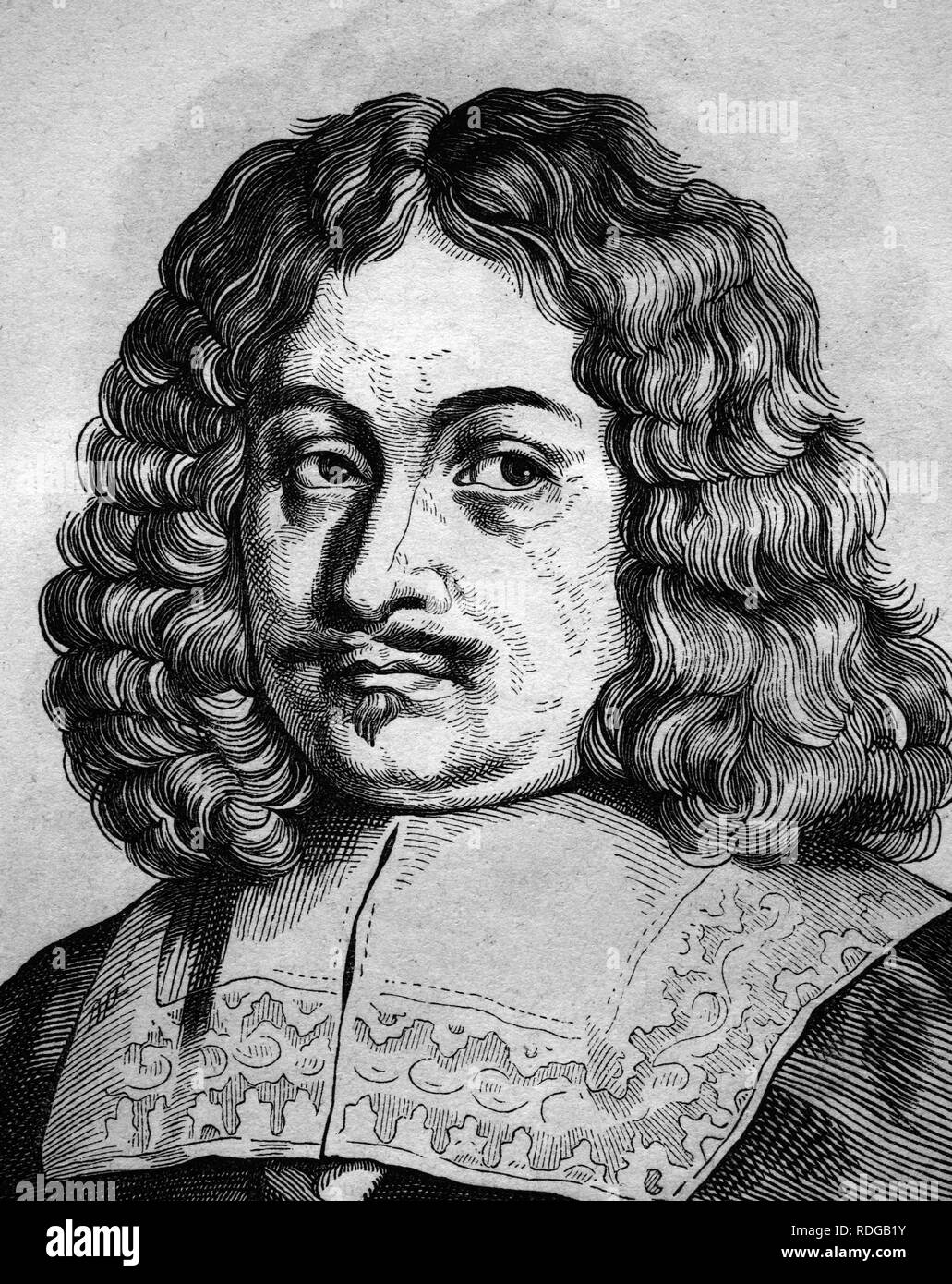 Andreas Gryphius, German poet and dramatist of the Baroque, 1616 - 1664, historical illustration, portrait, 1880 Stock Photo