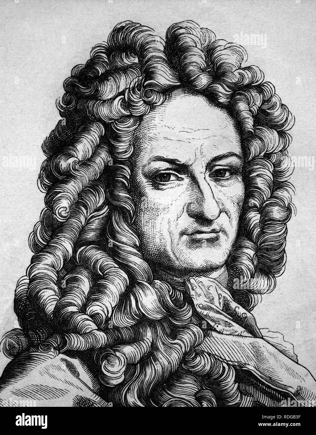 Gottfried Wilhelm von Leibniz, 1646 - 1716, portrait, historic illustration, 1880 Stock Photo