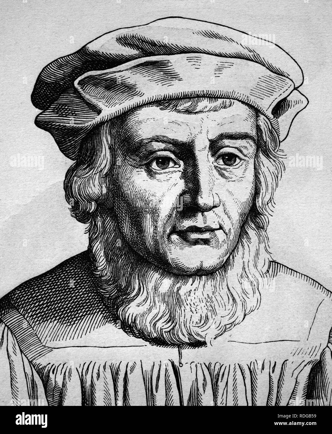 Johannes Aventinus, 1466 - 1534, historian, portrait, historical illustration, 1880 Stock Photo