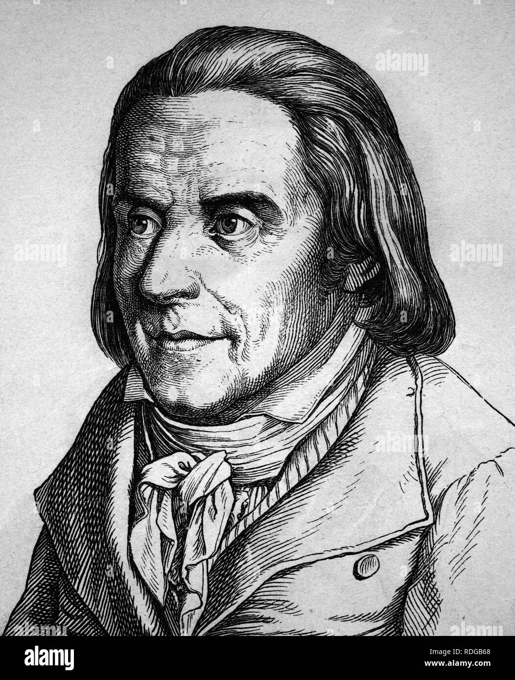 Johann Heinrich Pestalozzi, 1746 - 1827, teacher, academic researcher, portrait, historical illustration, 1880 Stock Photo