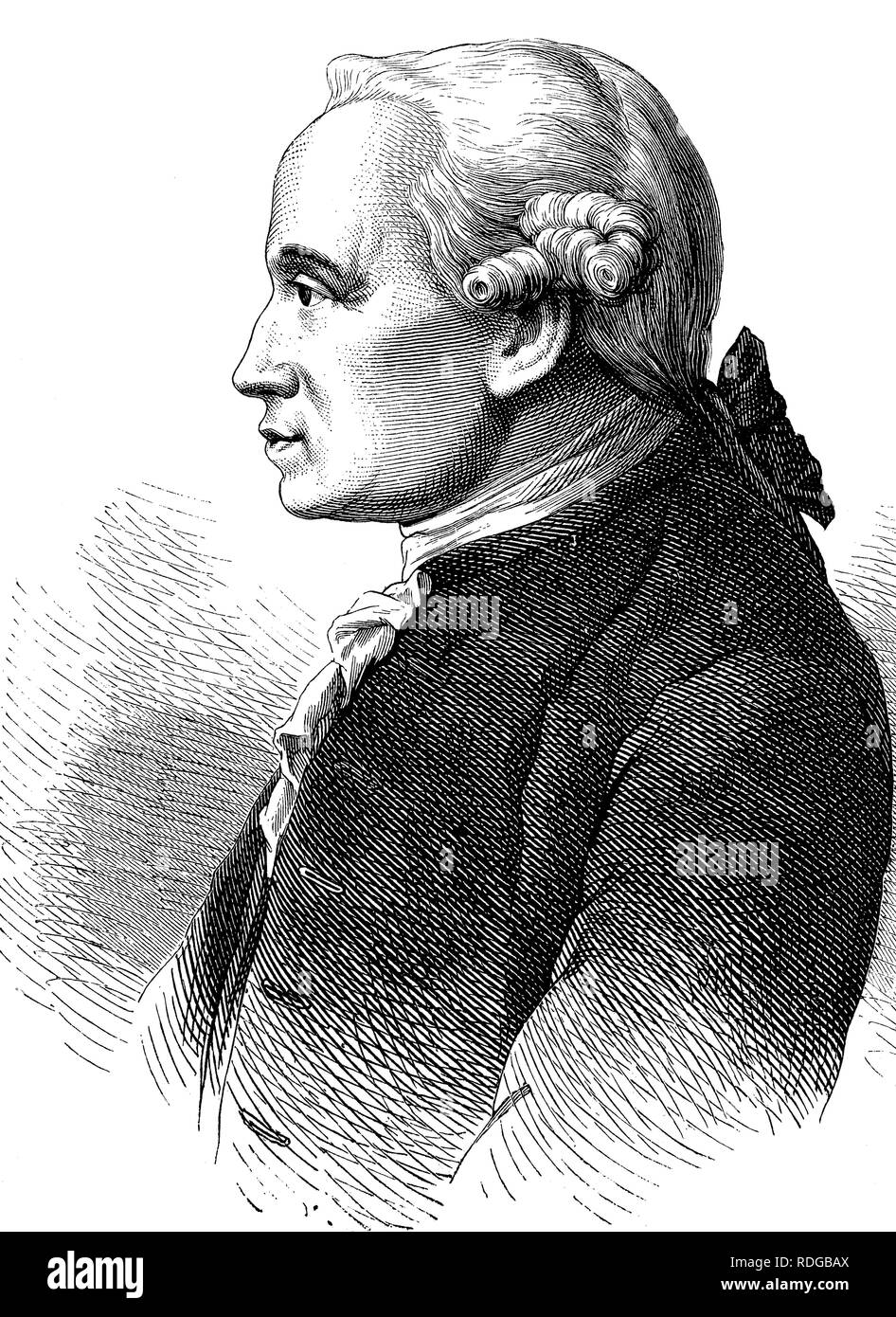 Immanuel Kant, 1724 - 1894, philosopher of the Enlightenment, historical illustration, 1877 Stock Photo