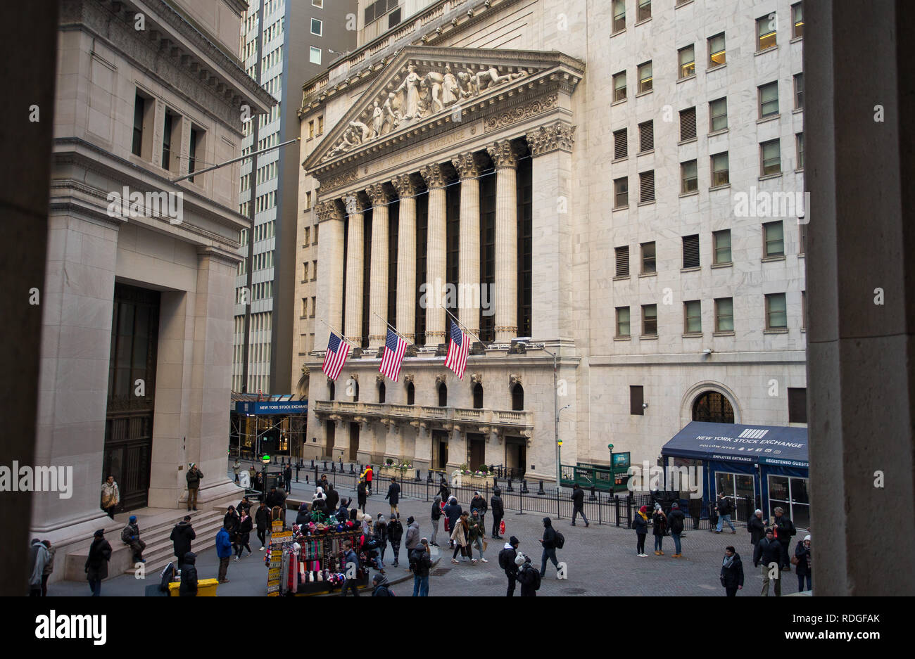 General View GV of New York Stock Exchange, Wall Street, Manhattan, New York, USA Stock Photo