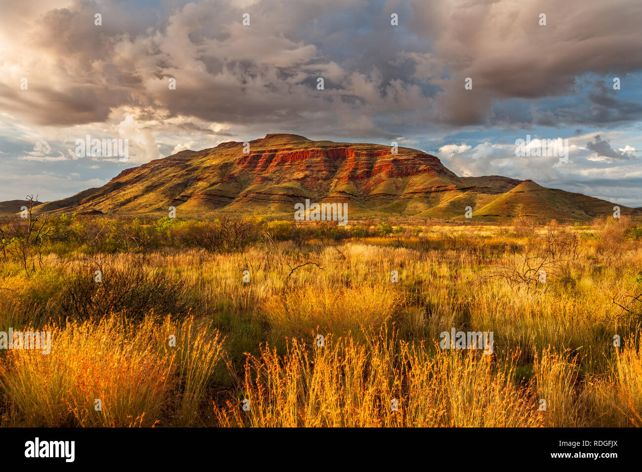 First light on Mount Bruce in Karijini National Park. Stock Photo