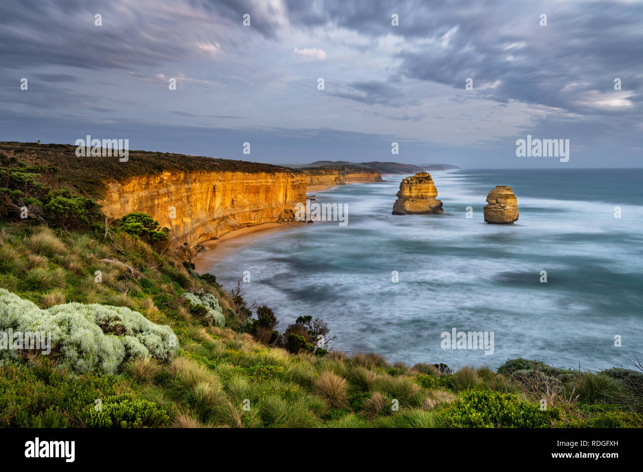 Famous sea stacks of the Great Ocean Road. Stock Photo