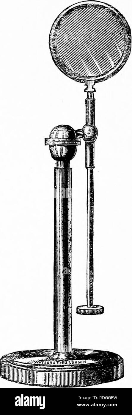 . How to use the microscope; a guide for the novice. Microscopes. 34 HOW TO USE THE MICROSCOPE from the stage. The bull's-eye is placed with its plane surface towards the flame, between it and the object, and at such a distance that the latter is. Fig. 11.—Bdll's-Eye Condenser. illuminated by a small image of light focussed upon it. It is usually stated that a large bull's-eye is better. Please note that these images are extracted from scanned page images that may have been digitally enhanced for readability - coloration and appearance of these illustrations may not perfectly resemble the orig Stock Photo