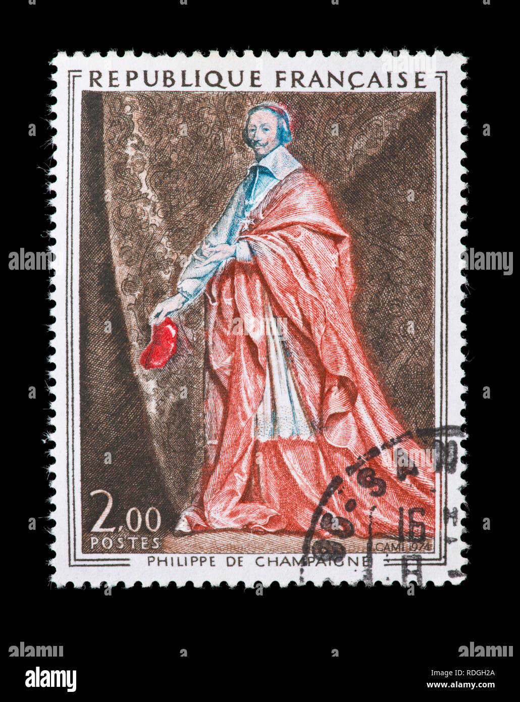 Postage stamp from France depicting the Philippe Champaigne painting  "Cardinal Richelieu Stock Photo - Alamy