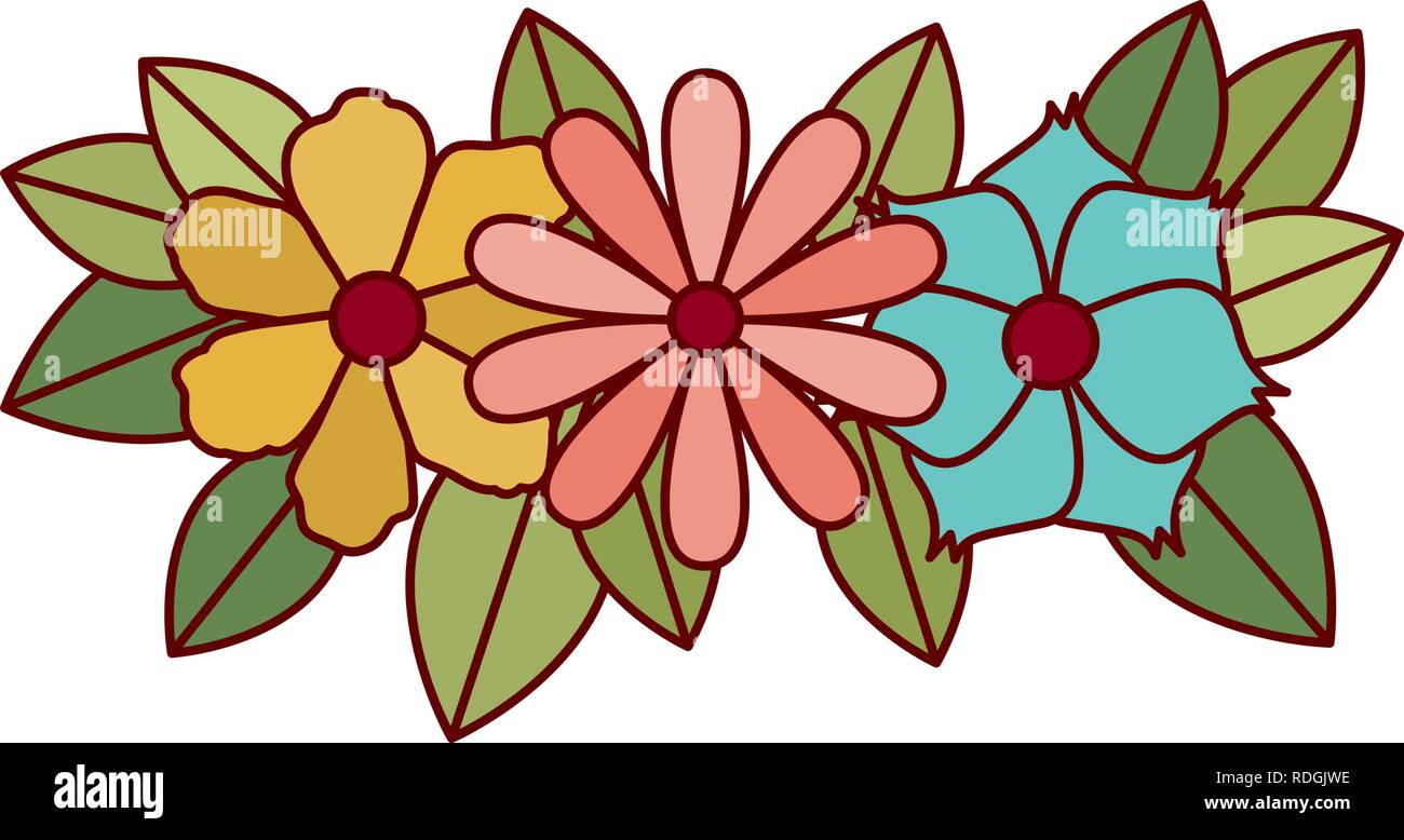 beautiful flowers with leafs isolated icon Stock Vector Image & Art - Alamy