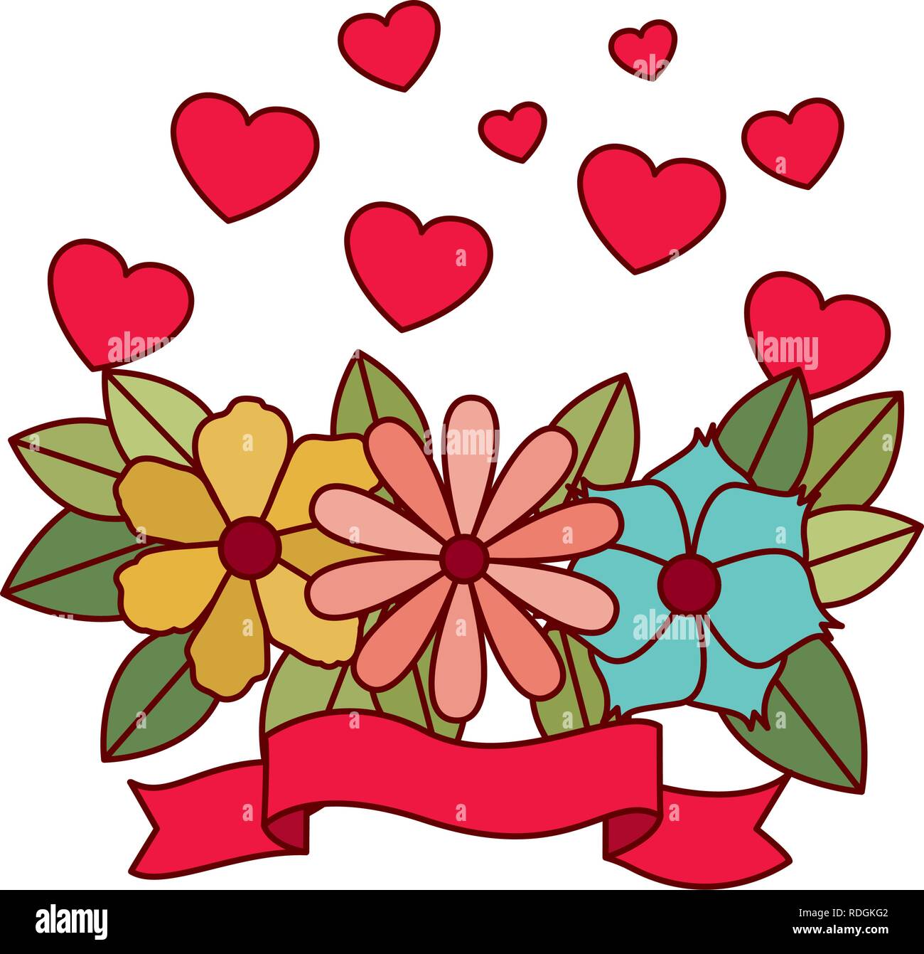 beautiful flowers with leafs isolated icon Stock Vector Image & Art - Alamy