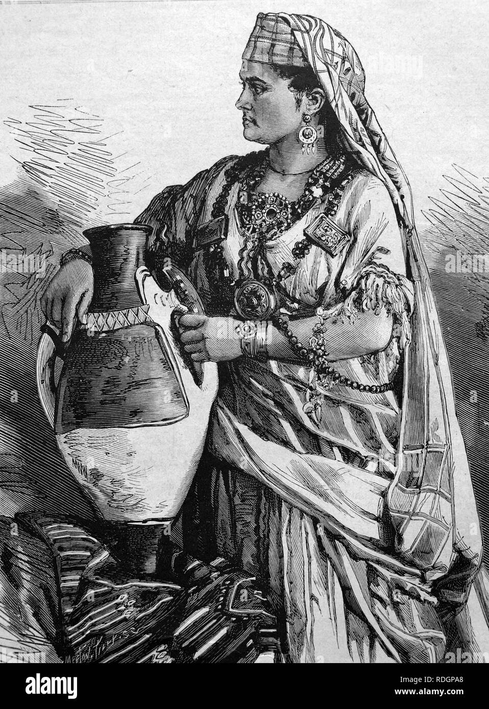 A Kabyle woman, east algerian berberine, Algeria, historical illustration, 1877 Stock Photo
