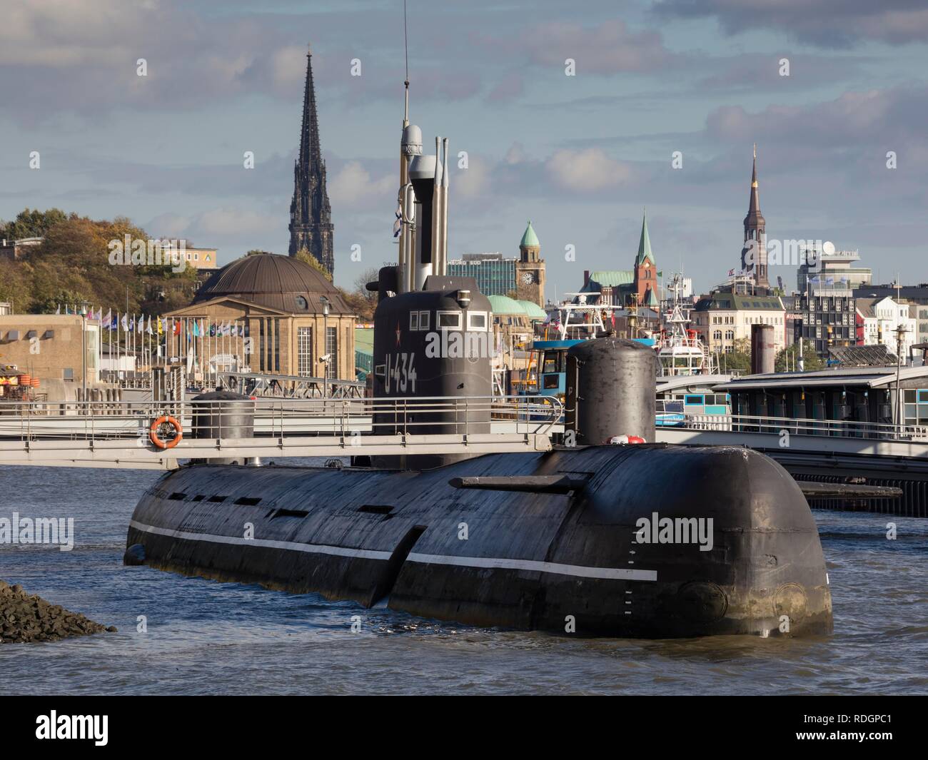 U-boat 434, U-boat museum, harbour, St. Pauli Piers, St. Pauli, Hamburg, Germany Stock Photo