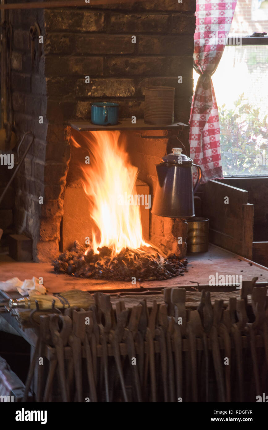 Aurora, Illinois, United StatesAugust 9, 2017 Blacksmithing fireplace