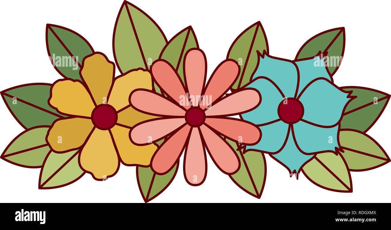 beautiful flowers with leafs isolated icon Stock Vector Image & Art - Alamy