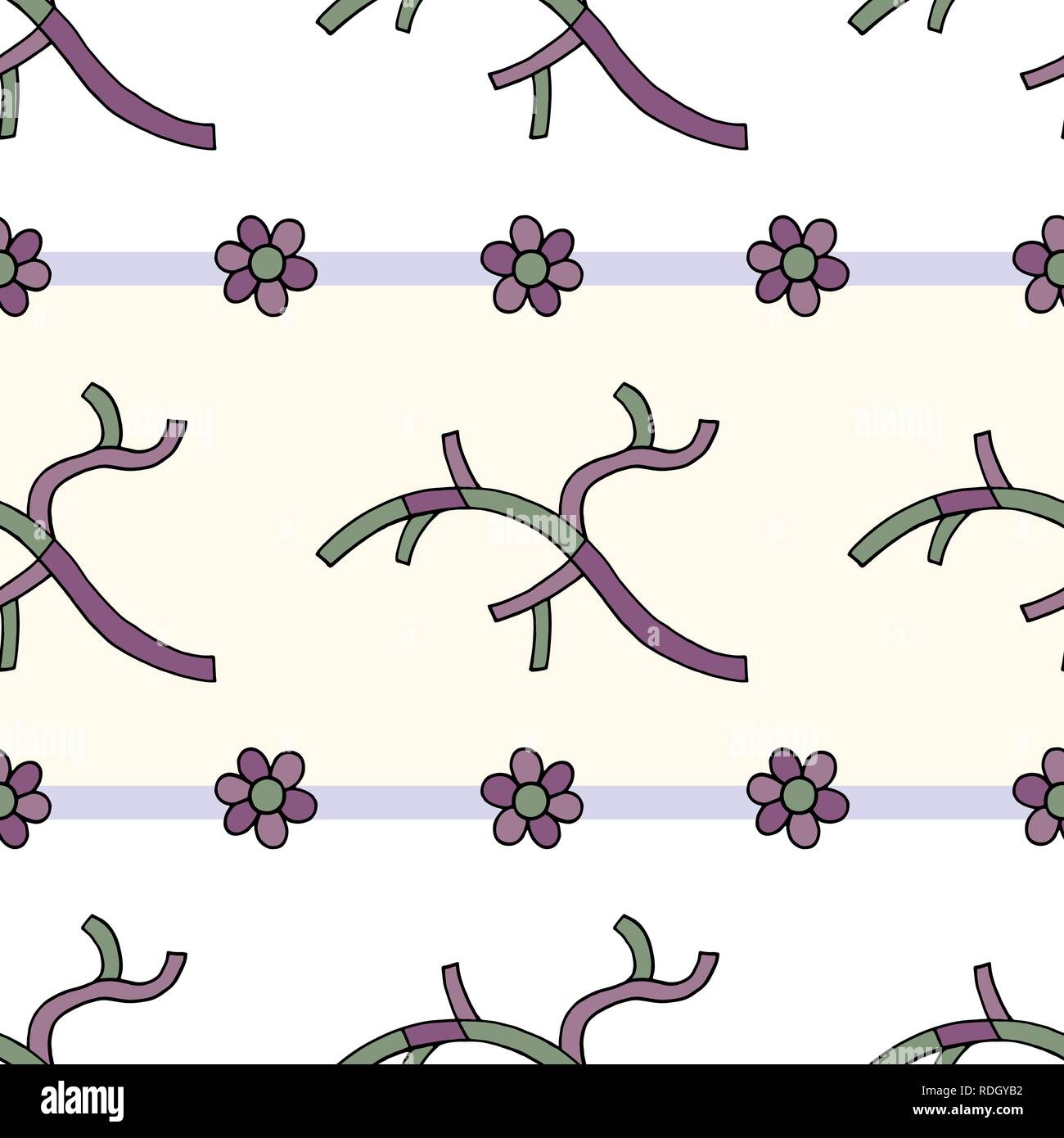 Abstract branches with flowers hand drawn vector seamless pattern. Spring nature drawing background. Stylish texture for surface design, textile, wrap Stock Vector