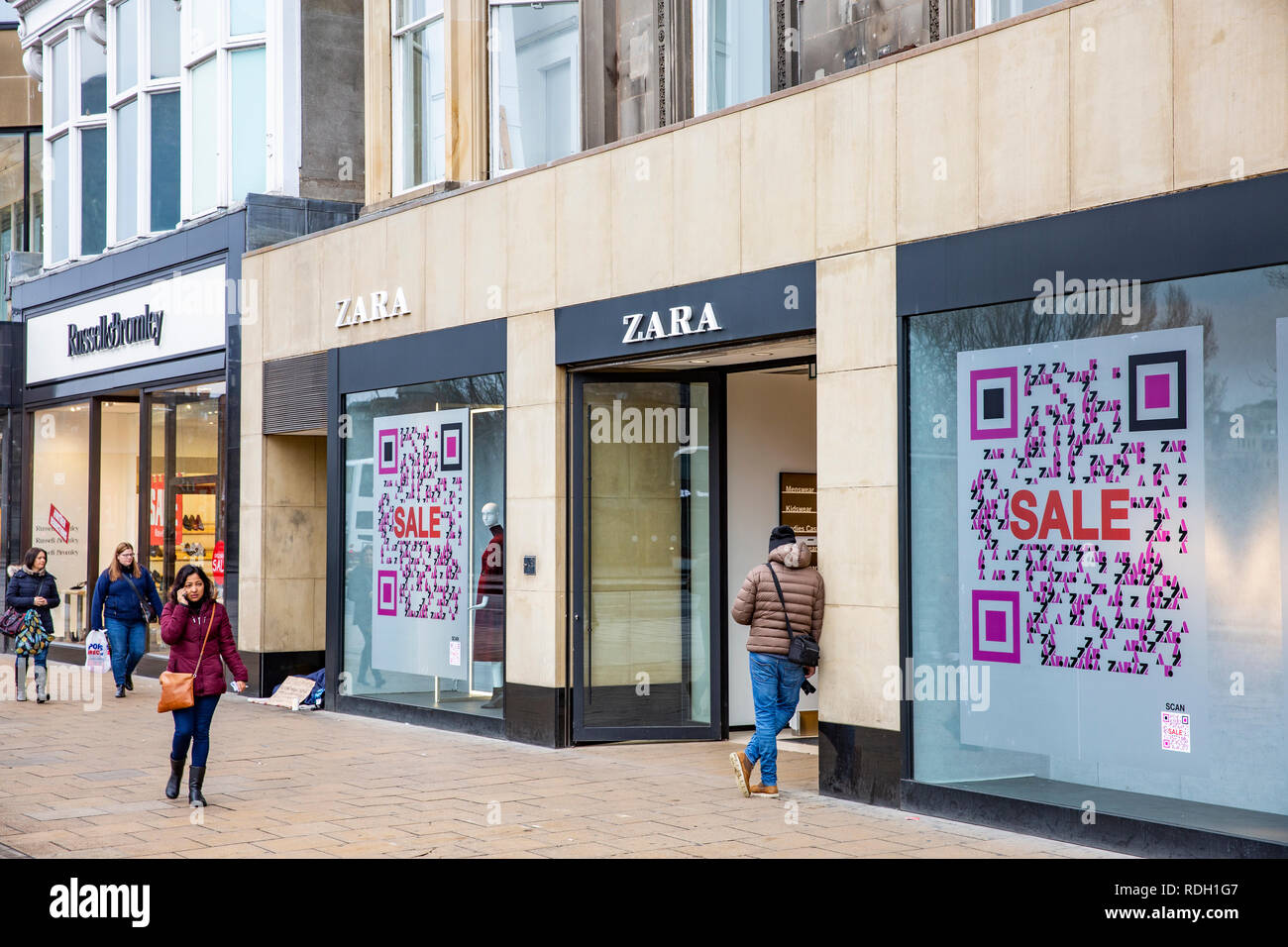 Zara store and Russell and Bromley shoe shop in Princes street,Edinburgh,Scotland,UK  Stock Photo - Alamy
