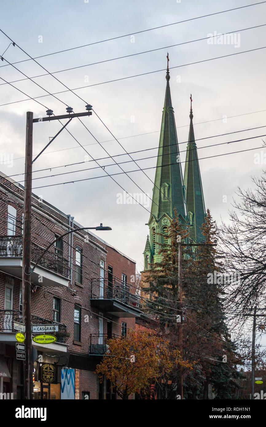MONTREAL, CANADA - NOVEMBER 6, 2018: Eglise Sainte Cecile church, a catholic monument, in the center of Villeray district, in Montreal, Quebec, during Stock Photo