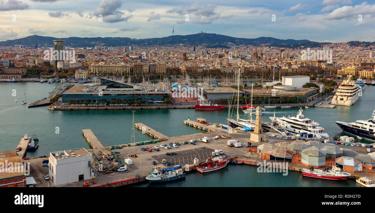 Aerial View Of Illuminated City Of Barcelona, Spain Stock Photo - Alamy
