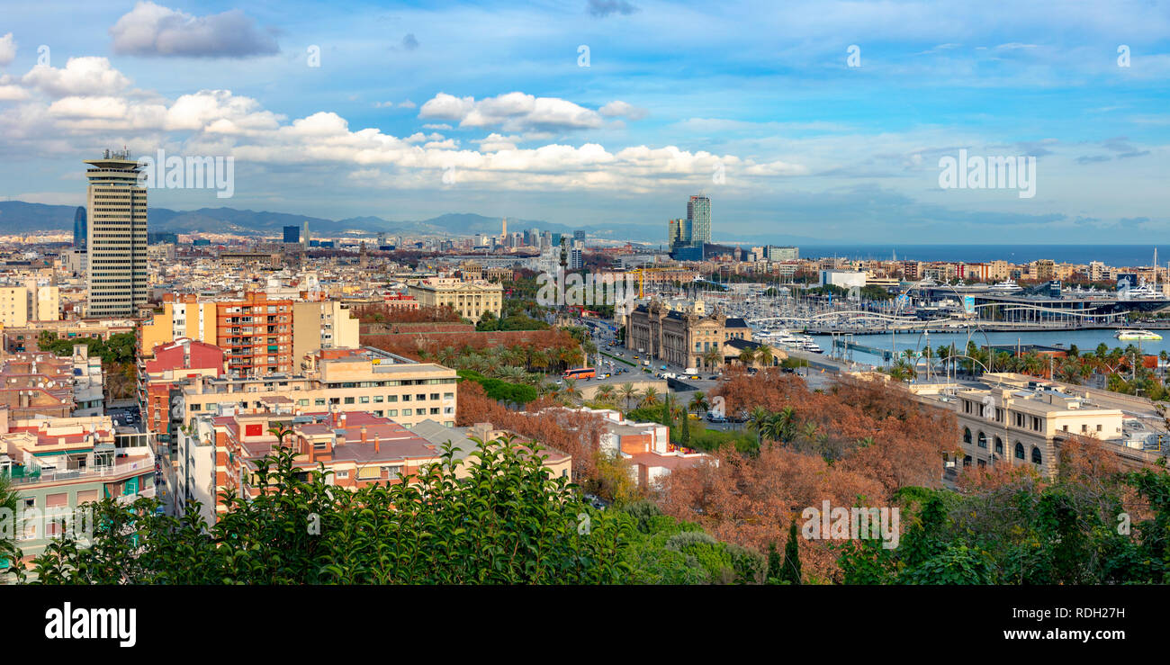 Aerial View Of Illuminated City Of Barcelona, Spain Stock Photo - Alamy