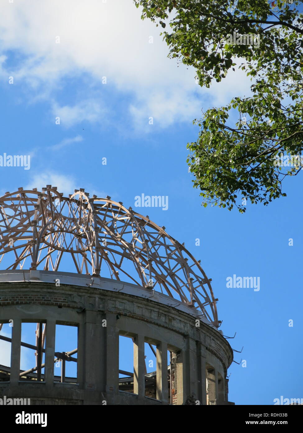The A-bomb Dome at Hiroshima Peace Memorial Park; the skeletal remains of the former Hall, closest to the hypocentre of the nuclear attack. Stock Photo