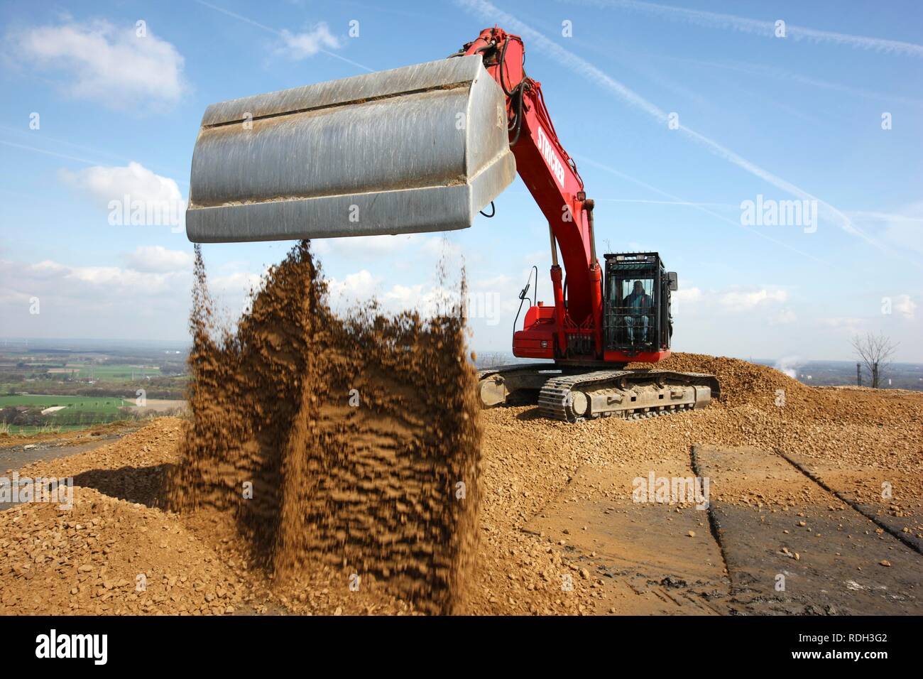 Preparation for the foundations during the construction of a wind turbine on a mountain slope in Scholven, Gelsenkirchen Stock Photo