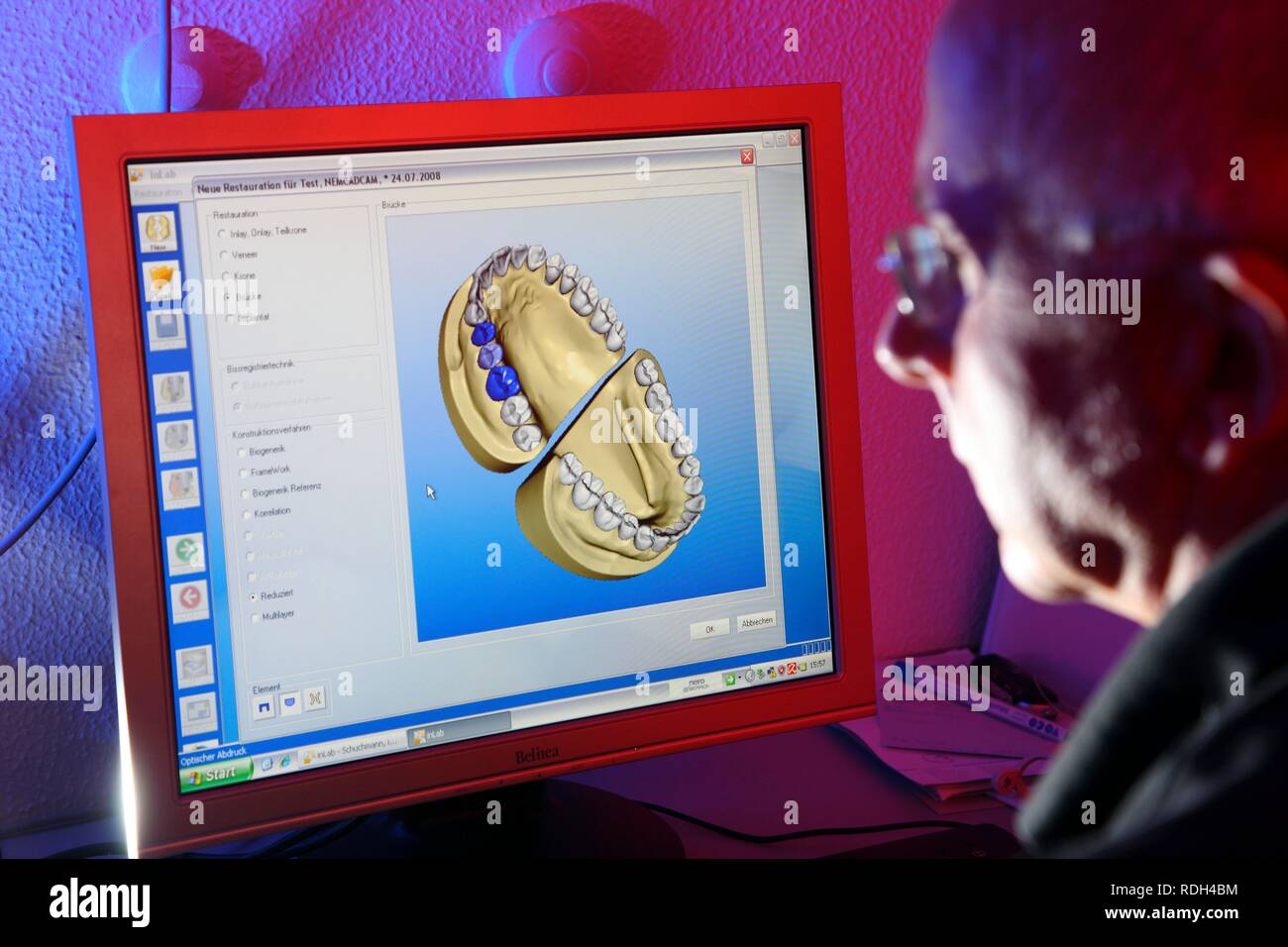 Dental laboratory, manufacture of a dental prostheses by a master craftsman, computer aided