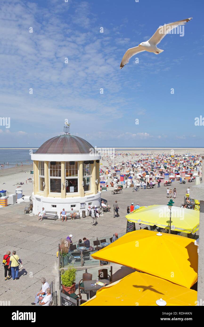 Pavilion on the main beach, Borkum Island, an East Frisian Island, Eastern Friesland, Lower Saxony Stock Photo