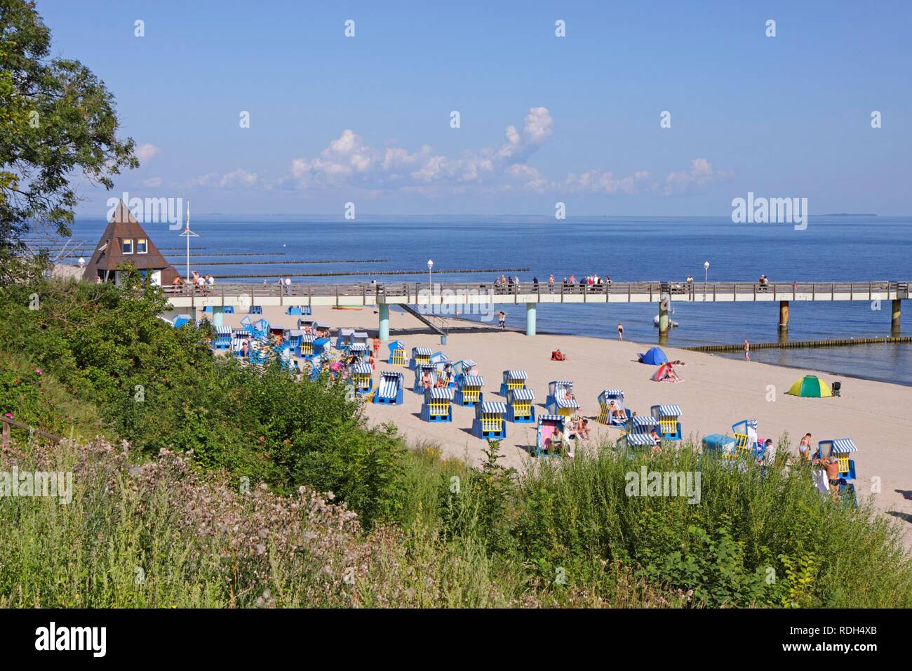 Pier and beach of Koserow, Usedom Island, Baltic Sea Stock Photo