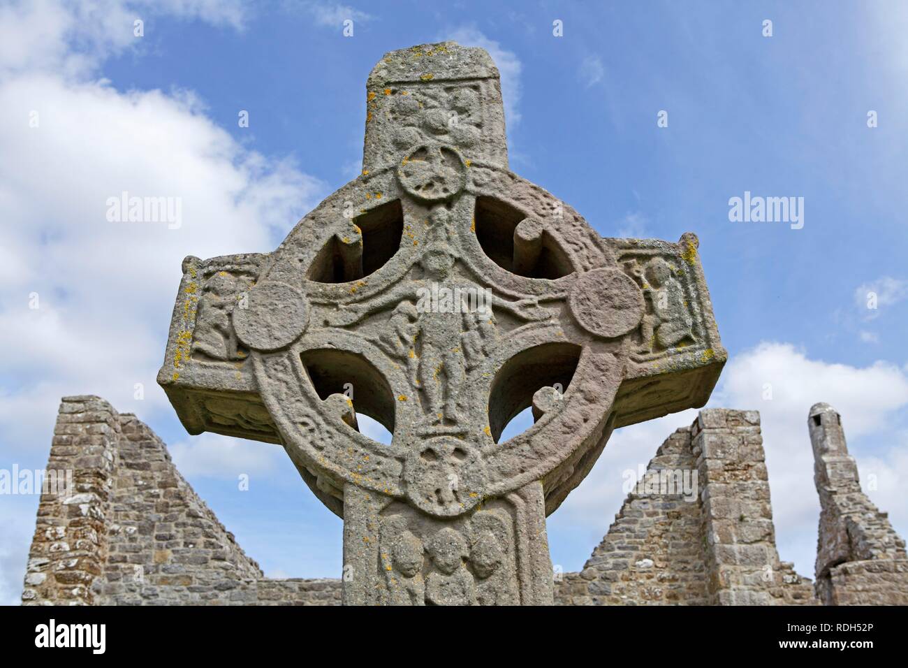 High Cross, Round Cross, Clonmacnoise, County Offaly, Ireland, Europe Stock Photo