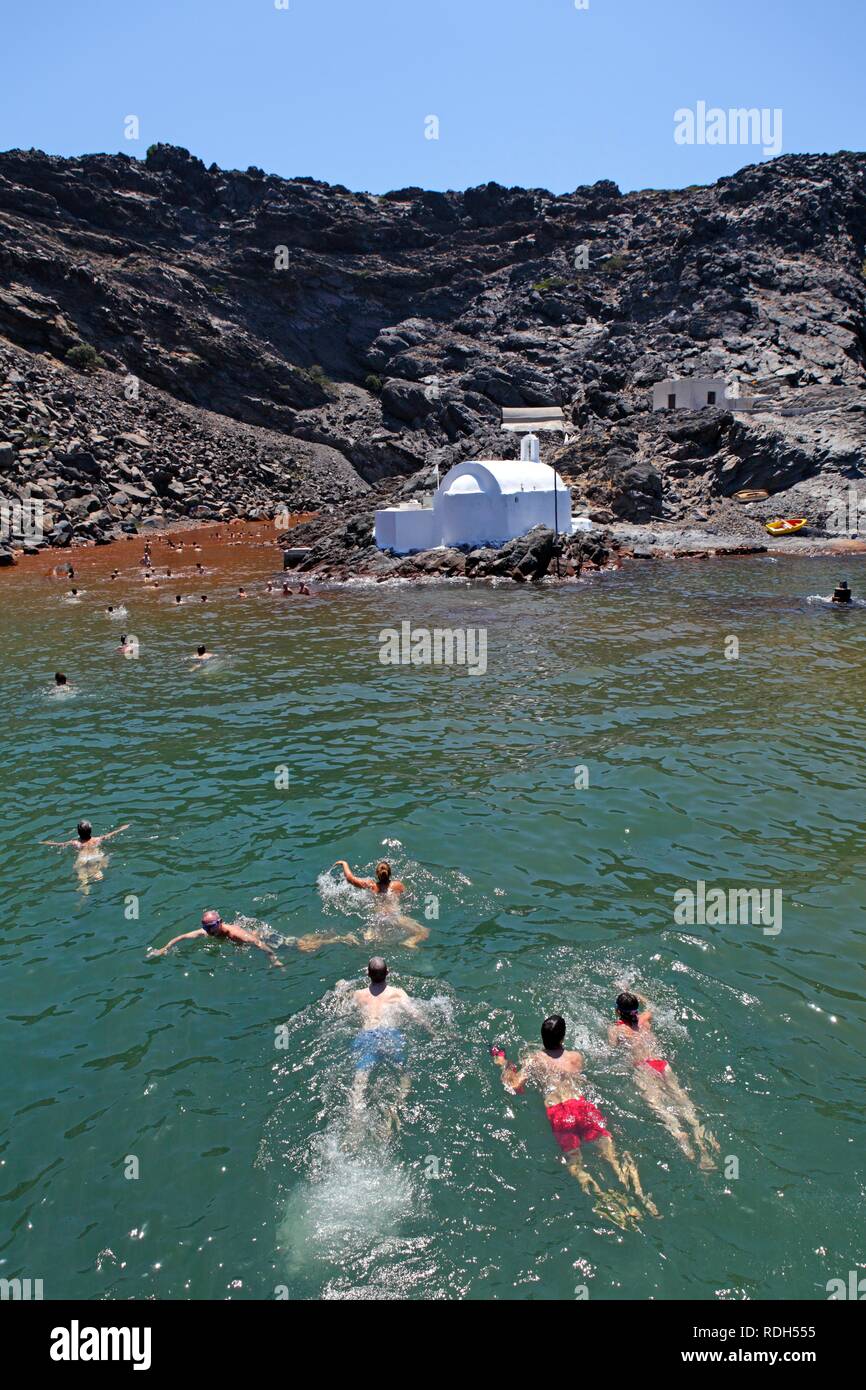 Bathing in the hot springs, Palea Kameni, Santorini, Cyclades, Aegean
