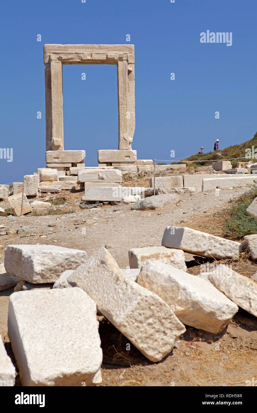 Portara or gate of the Temple of Apollo, Naxos town, Naxos island, Cyclades, Aegean Sea, Greece, Europe Stock Photo
