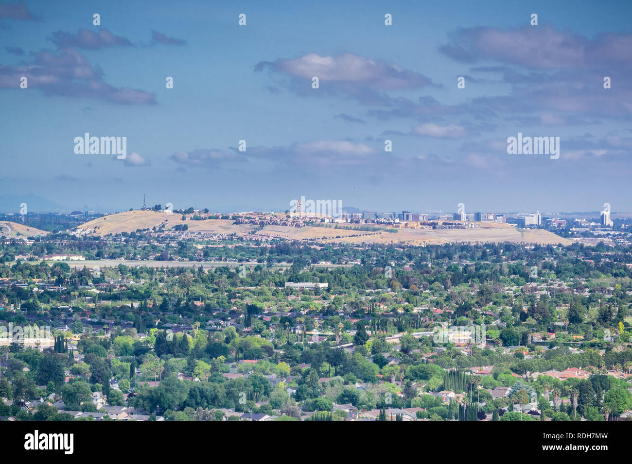 View towards Communications Hill and downtown San Jose from Santa Teresa County Park, San Francisco bay area, California Stock Photo
