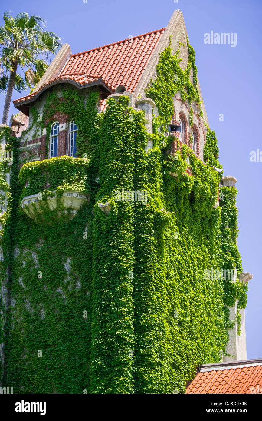 Ivy covered tower at the San Jose State University; San Jose