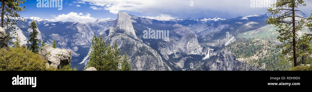 Panoramic view towards towards Half Dome, Yosemite National Park, California Stock Photo