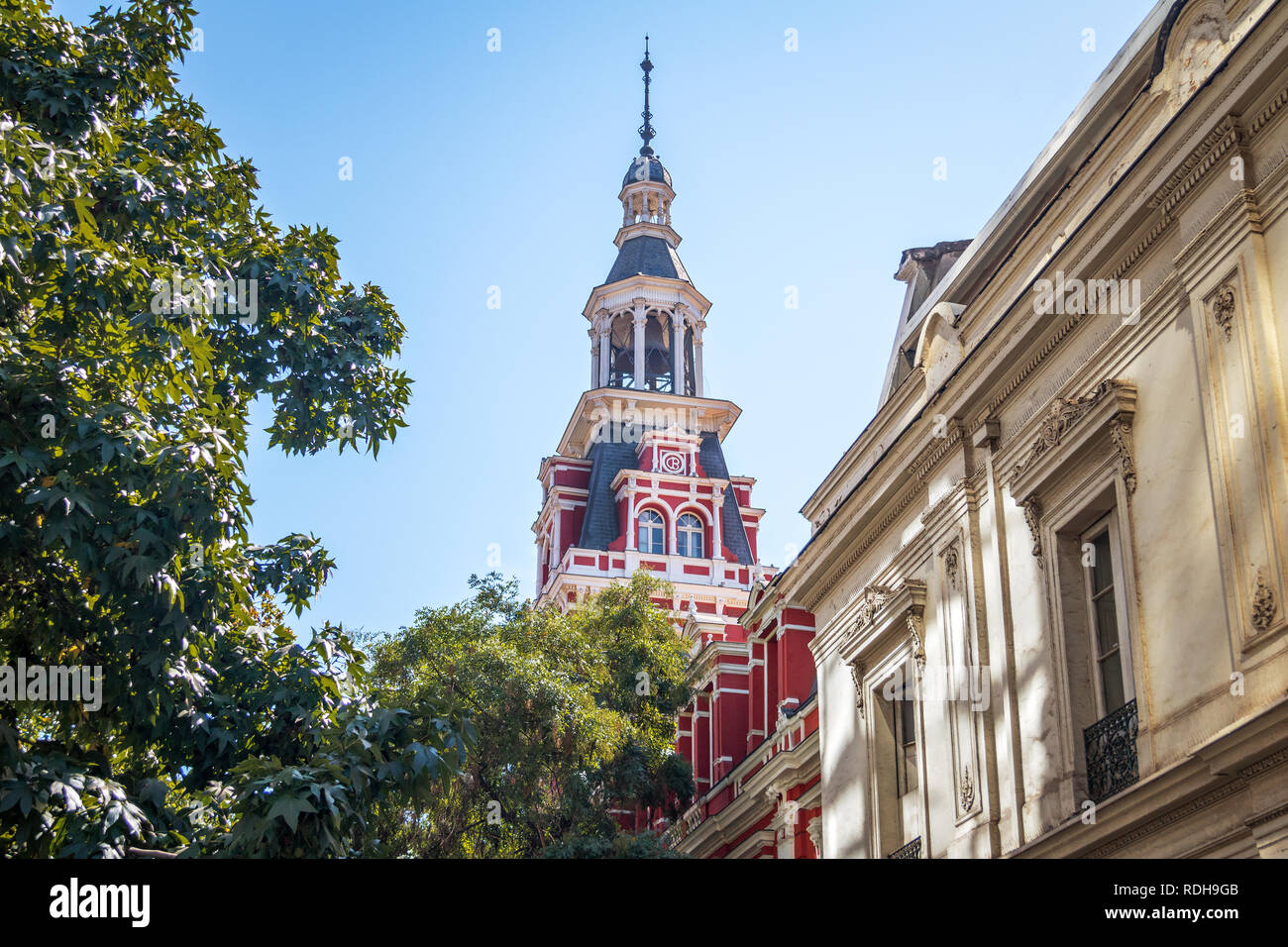 Fire Department Headquarters tower in Downtown Santiago - Santiago, Chile Stock Photo