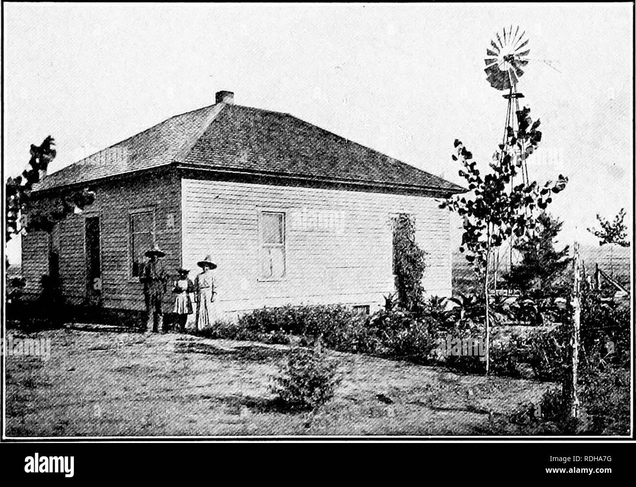 . Dry-farming; a system of agriculture for countries under a low rainfall. Dry farming. IRRIGATION-FARMS AND DRY-FARMS 331 of agriculture according to their personal inclina- tions. The scarcity of water For the development of a well-rounded common- wealth in an arid region it is, of course, indispensable that irrigation be practiced, for dry-farming of itself will find it difficult to build up populous cities and to. Fig. 91. Dry-farm homestead, Montana, eleven months after land had been filed upon. supply the great variety of crops demanded by the modern family. In fact, one of the great pro Stock Photo