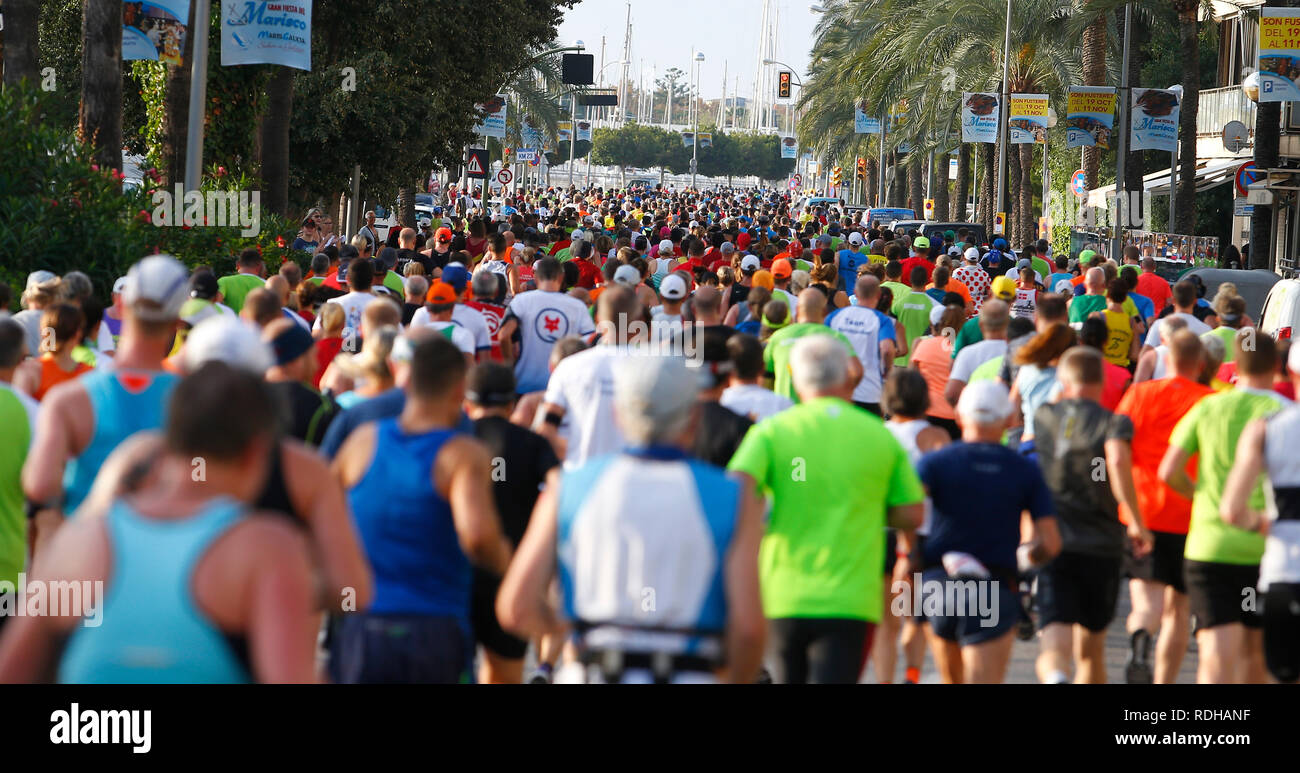 October 14, 2018: Runners seen during the Marathon Zafiro Palma in the Spanish island of Mallorca Stock Photo