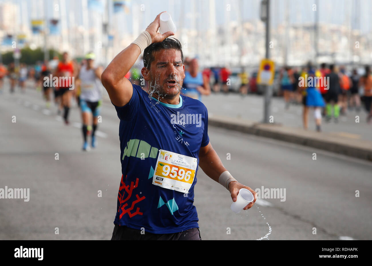 October 14, 2018: Runners seen during the Marathon Zafiro Palma in the Spanish island of Mallorca Stock Photo