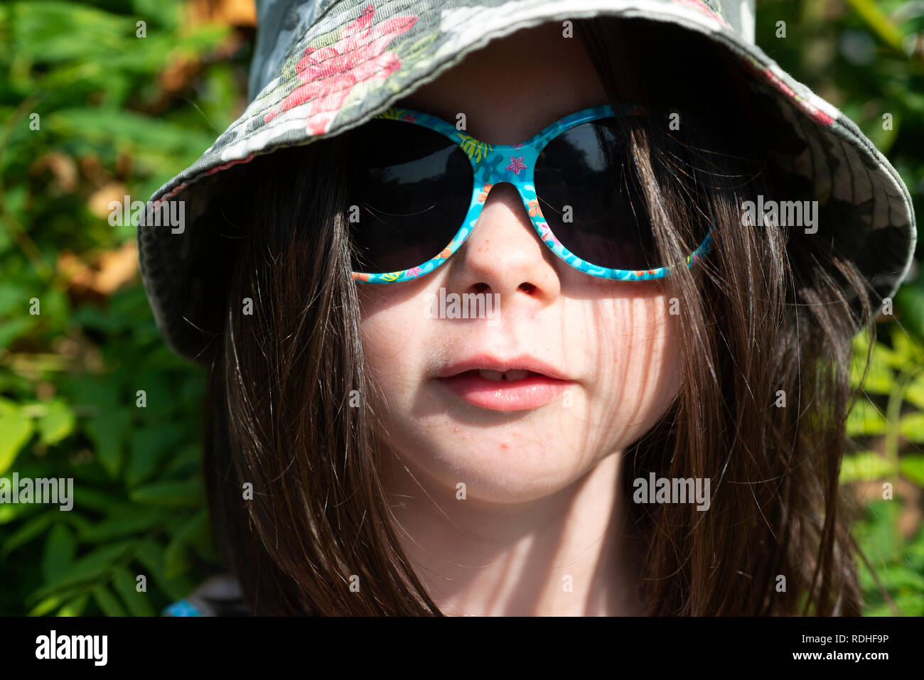 6year old girl wearing sunglasses Stock Photo Alamy