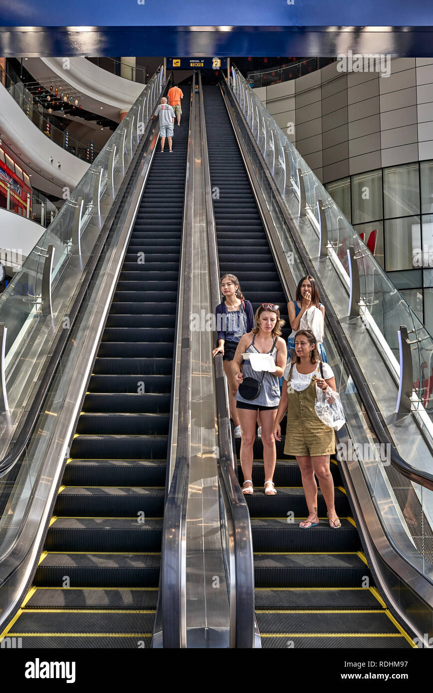 Escalator in Terminal 21, Thailand shopping mall, Pattaya, Thailand, Southeast Asia Stock Photo