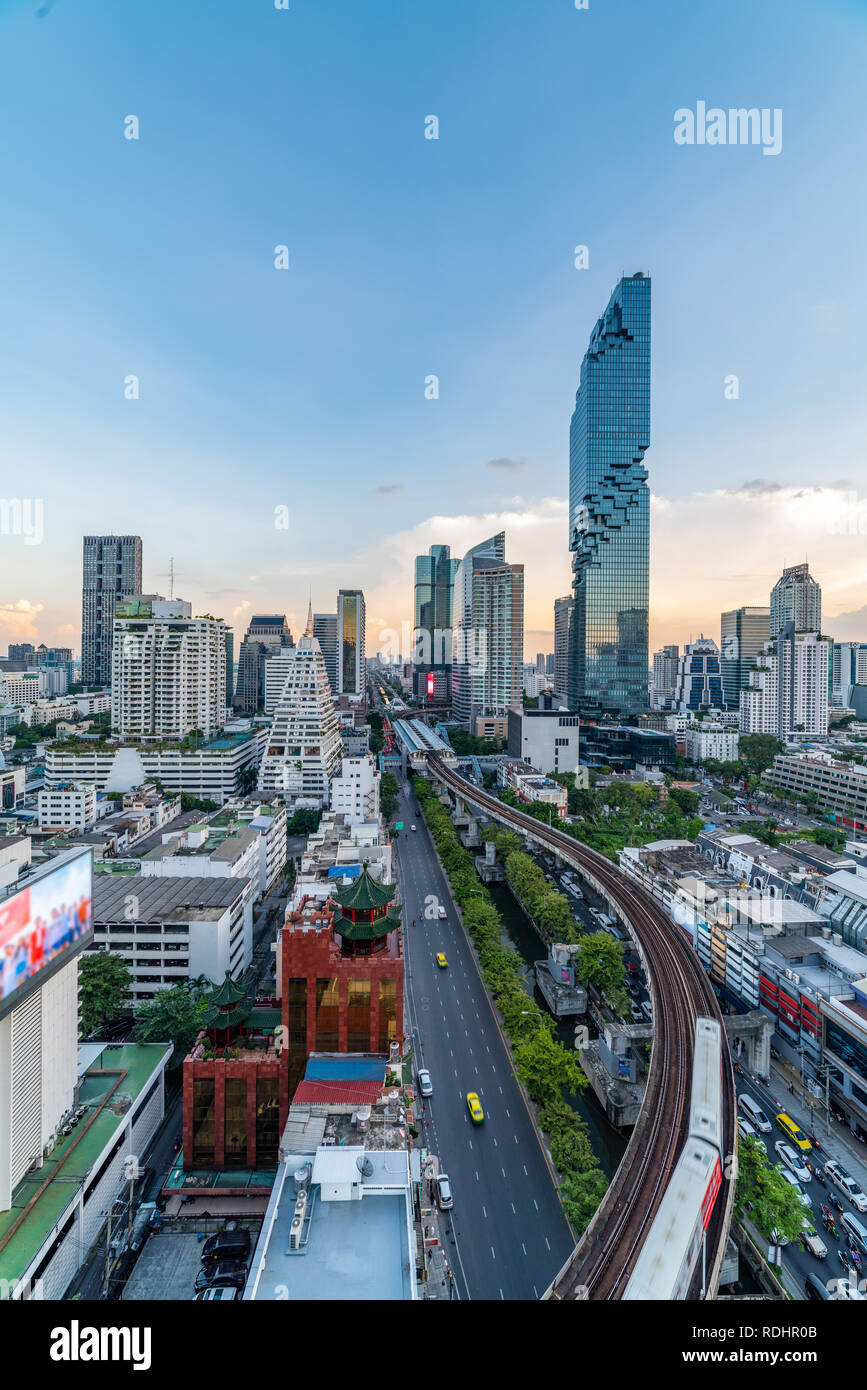 Cityscape of Bangkok, capital of Thailand on clear sky blue shiny day Stock Photo