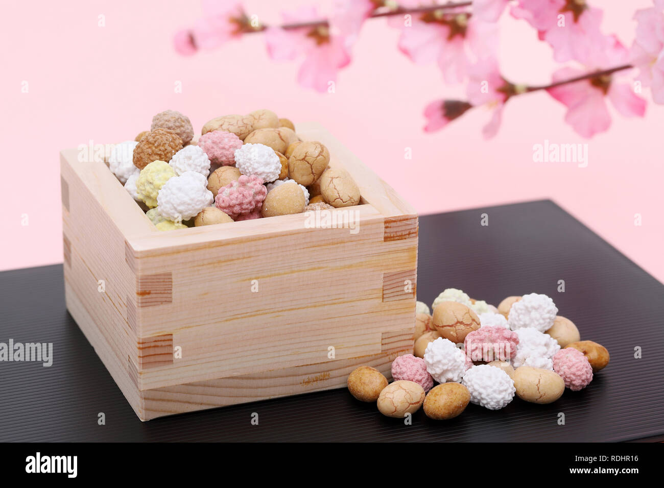 Japanese traditional event, soybean snacks are used on an annual event /Setsubun. Stock Photo