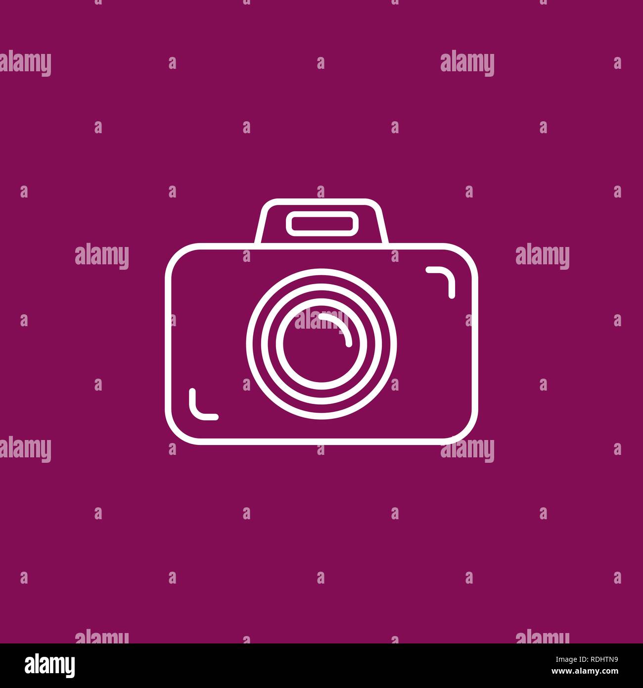 Outline photo camera icon on crimson (purple/pink) background. Vector illustration, EPS10. Stock Vector