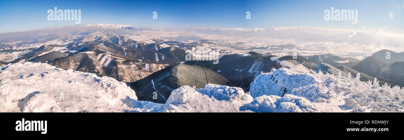 Beautiful winter landscape of Slovakia on cold sunny winter day. Stock Photo