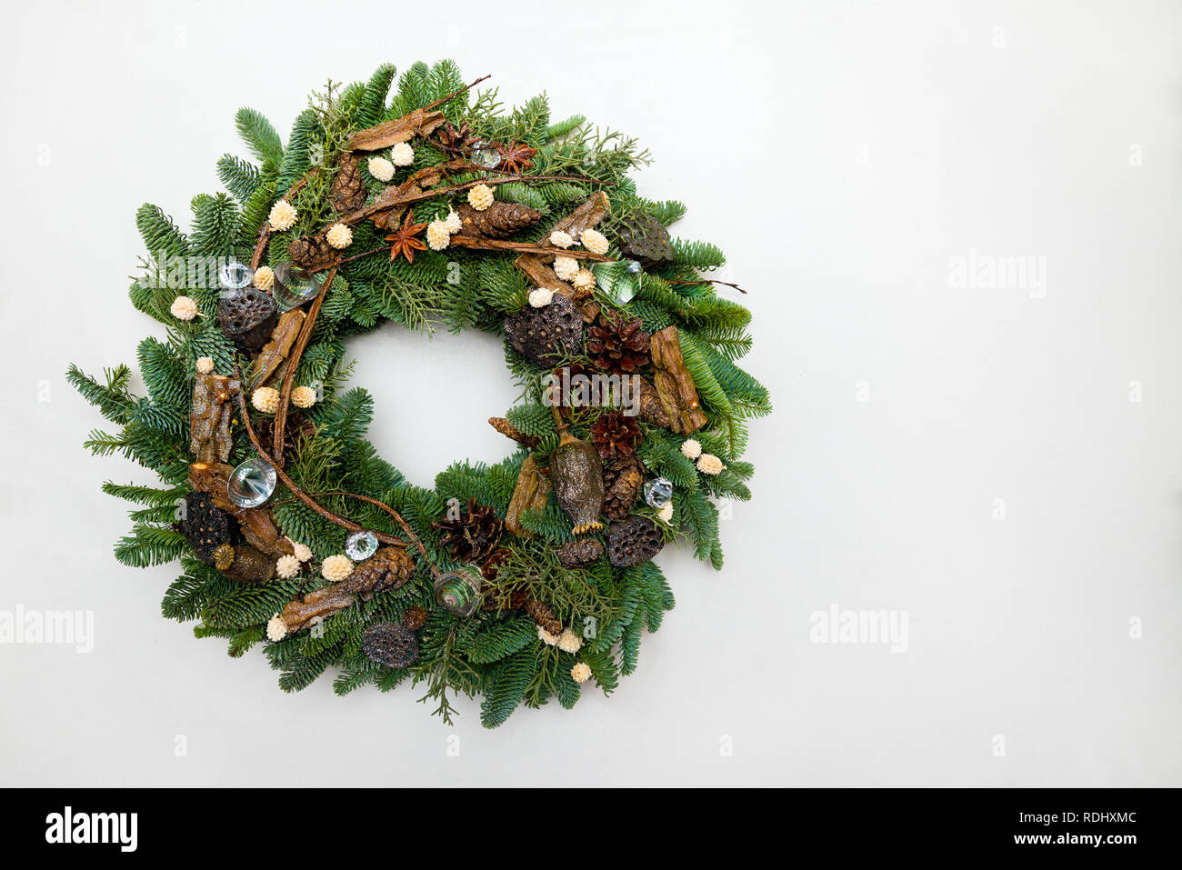 Beautiful hand made Christmas wreath isolated on white background ...