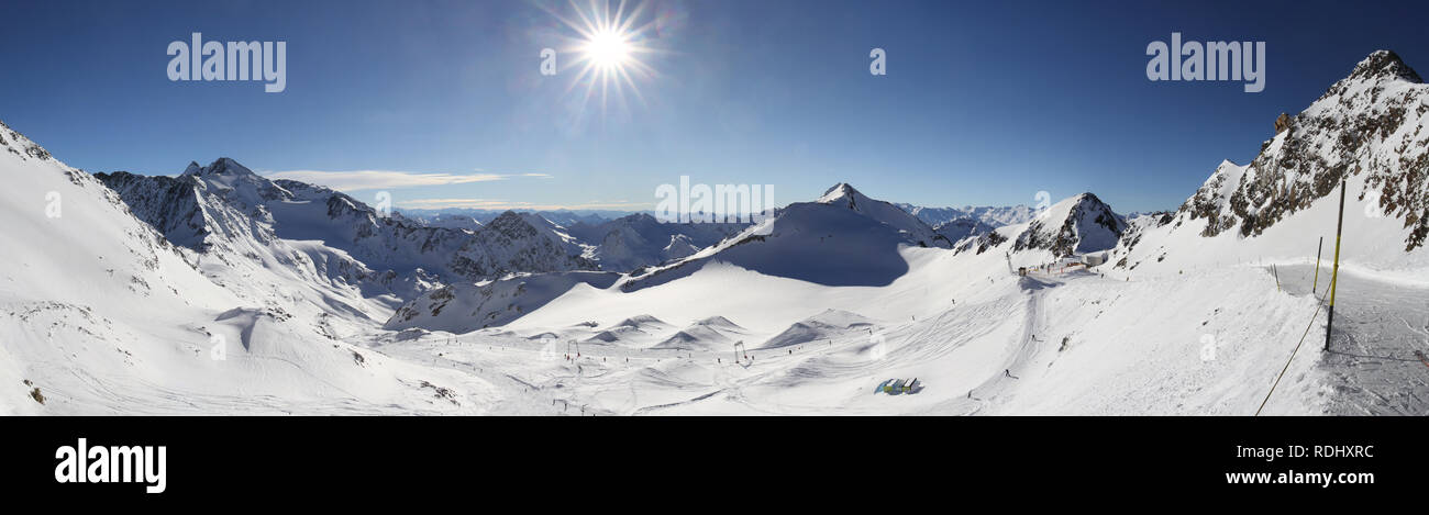 Snow Panorama on Stubai Glacier from Jochdohle Stock Photo