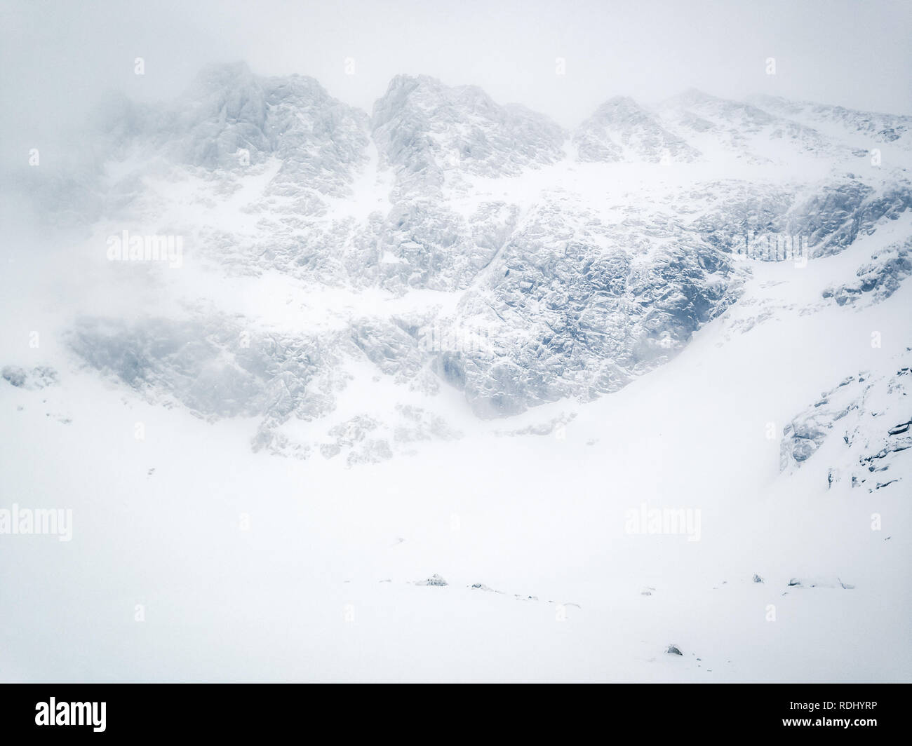 Snow blizzard in mountains. High Tatra mountains in Slovakia. Stock Photo