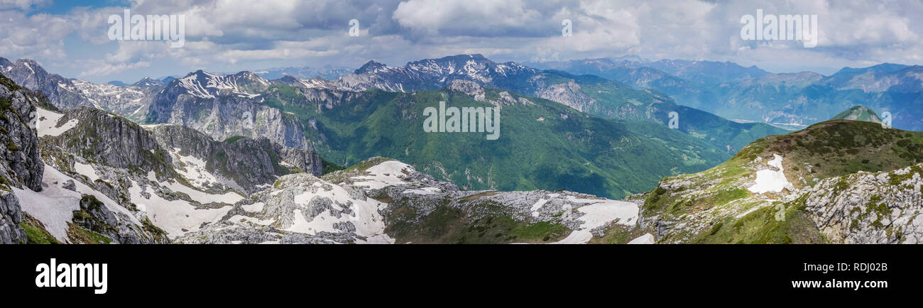 Picturesque panorama of mountain peaks in Montenegro. Stock Photo